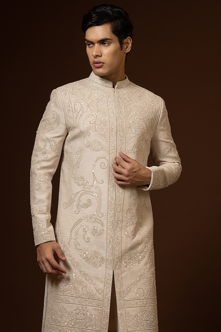 Fawn Embroidered Groom Sherwani Set by PAARSH at Pernia's Pop Up Shop