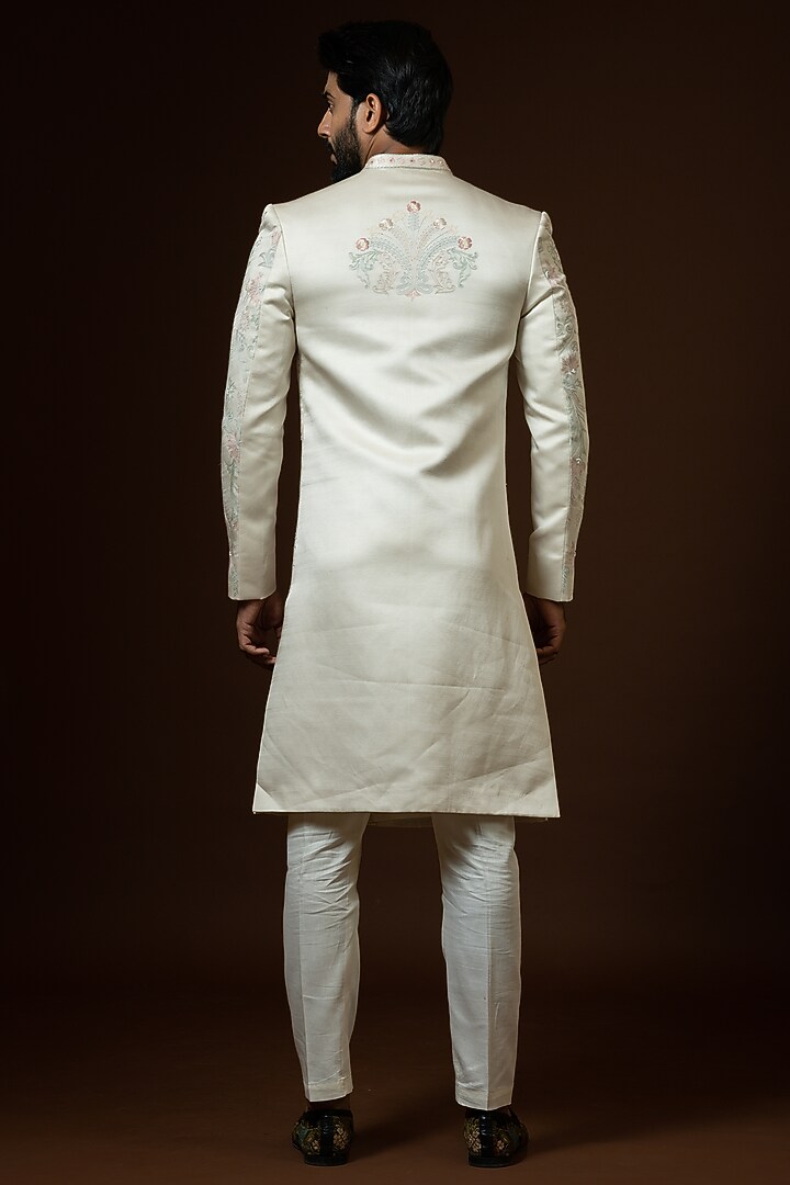 Ivory Embroidered Groom Sherwani Set by PAARSH at Pernia's Pop Up Shop