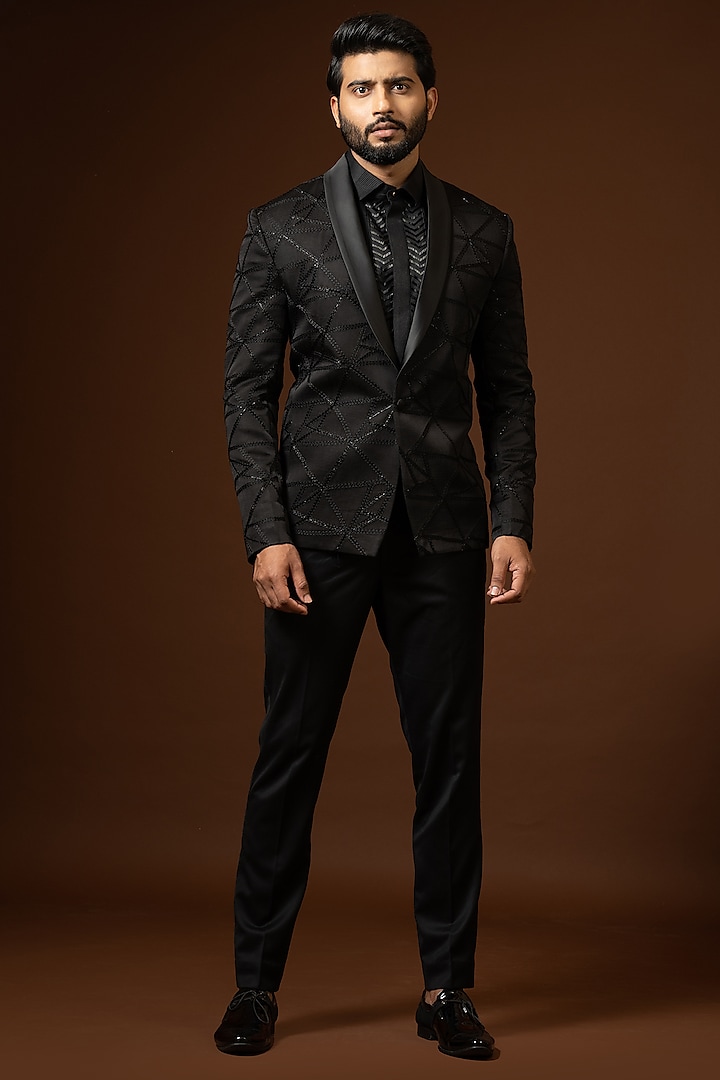 Black Embroidered Tuxedo Set by PAARSH