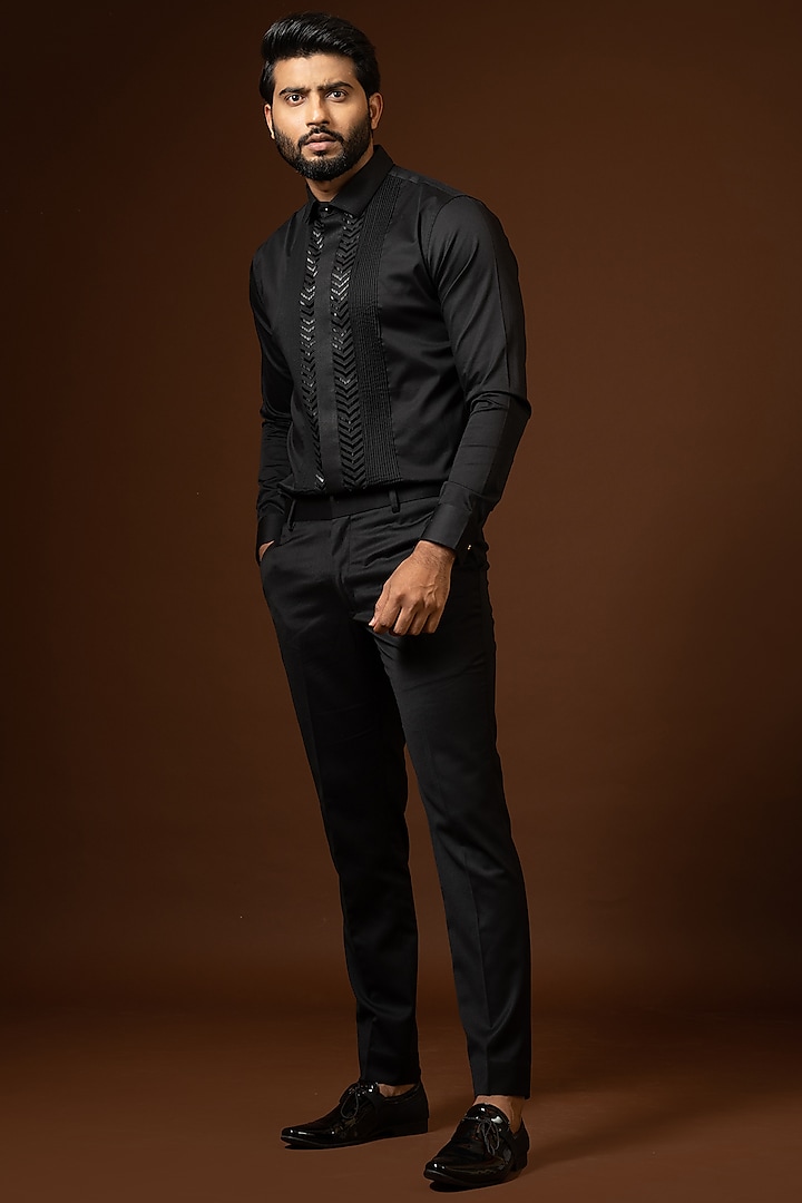 Black Cotton Stretch Shirt by PAARSH