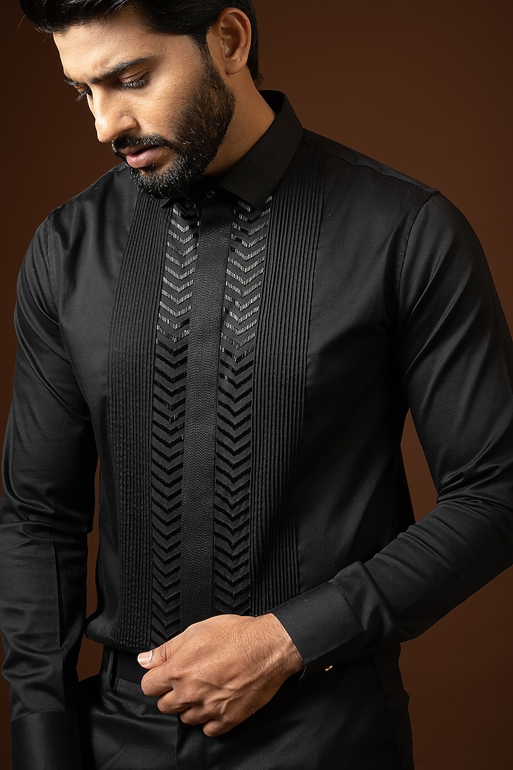 Black Cotton Stretch Party Wear Shirt by PAARSH at Pernia's Pop Up Shop