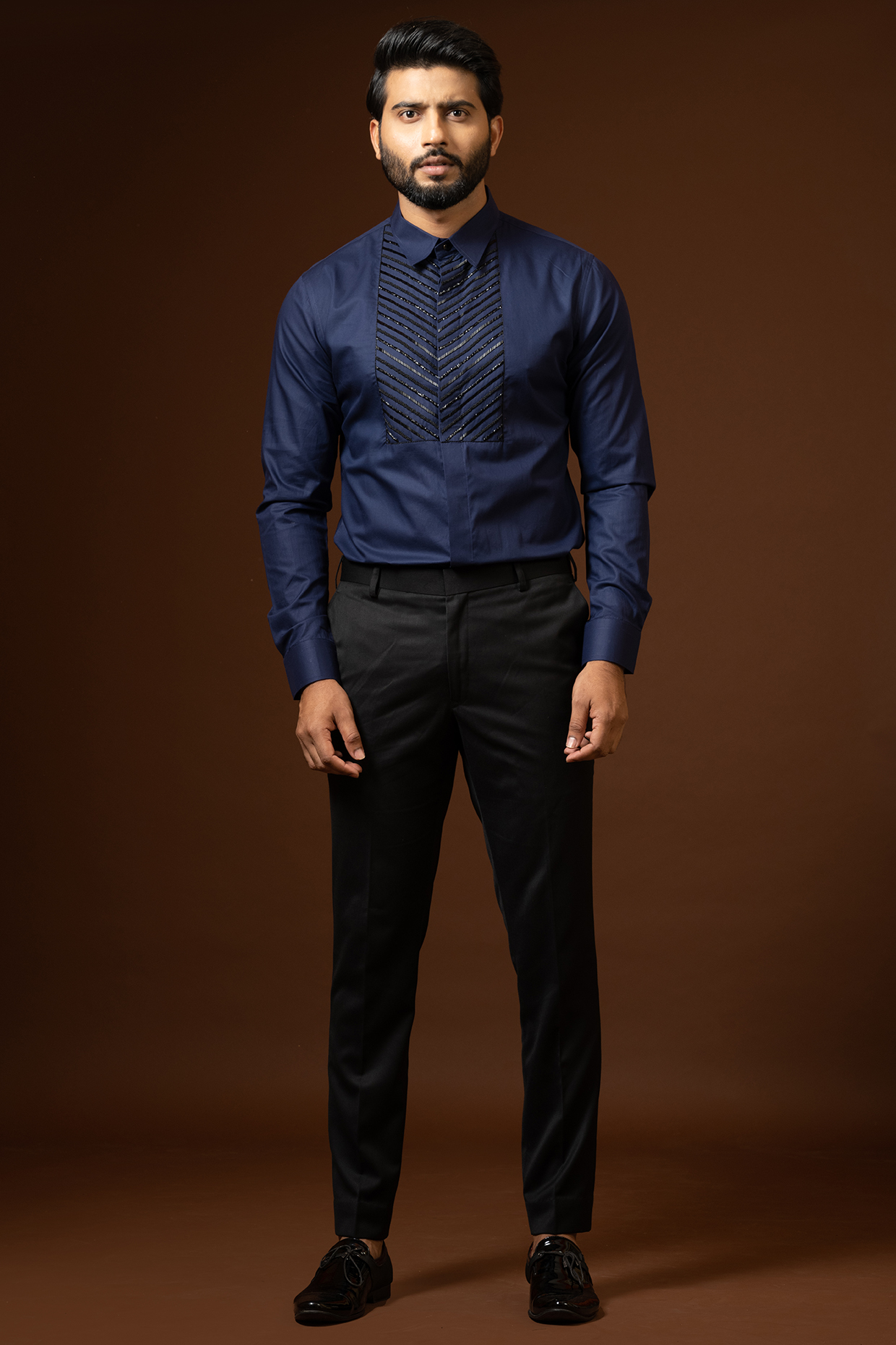 Ink Blue Embroidered Shirt by PAARSH