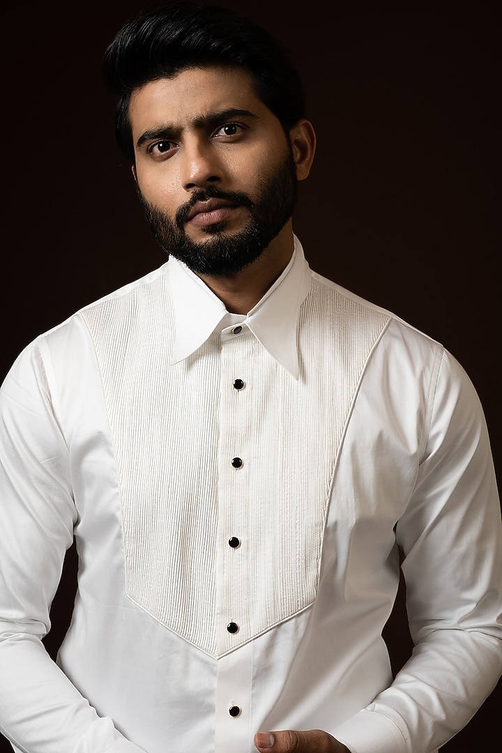 White Cotton Smocking Party Wear Shirt by PAARSH at Pernia's Pop Up Shop
