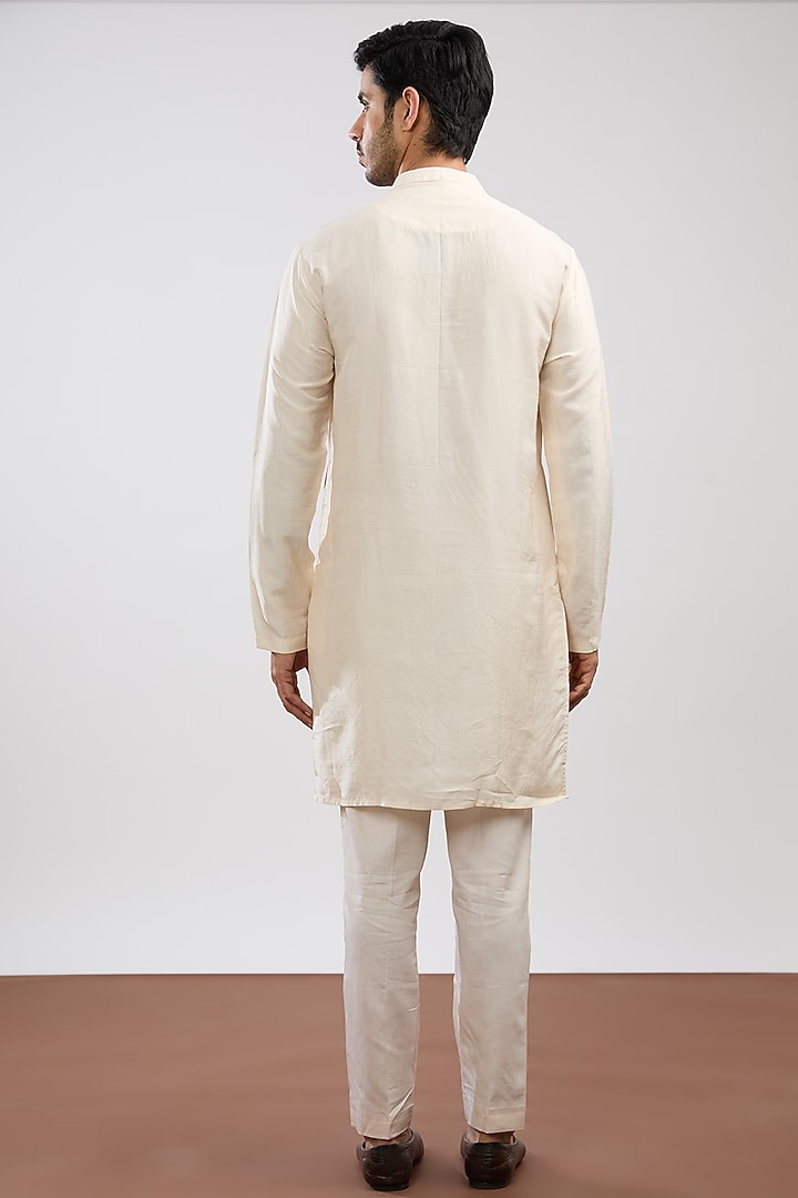 Ivory Linen Satin Embroidered Groom Sherwani Set by PAARSH at Pernia's Pop Up Shop