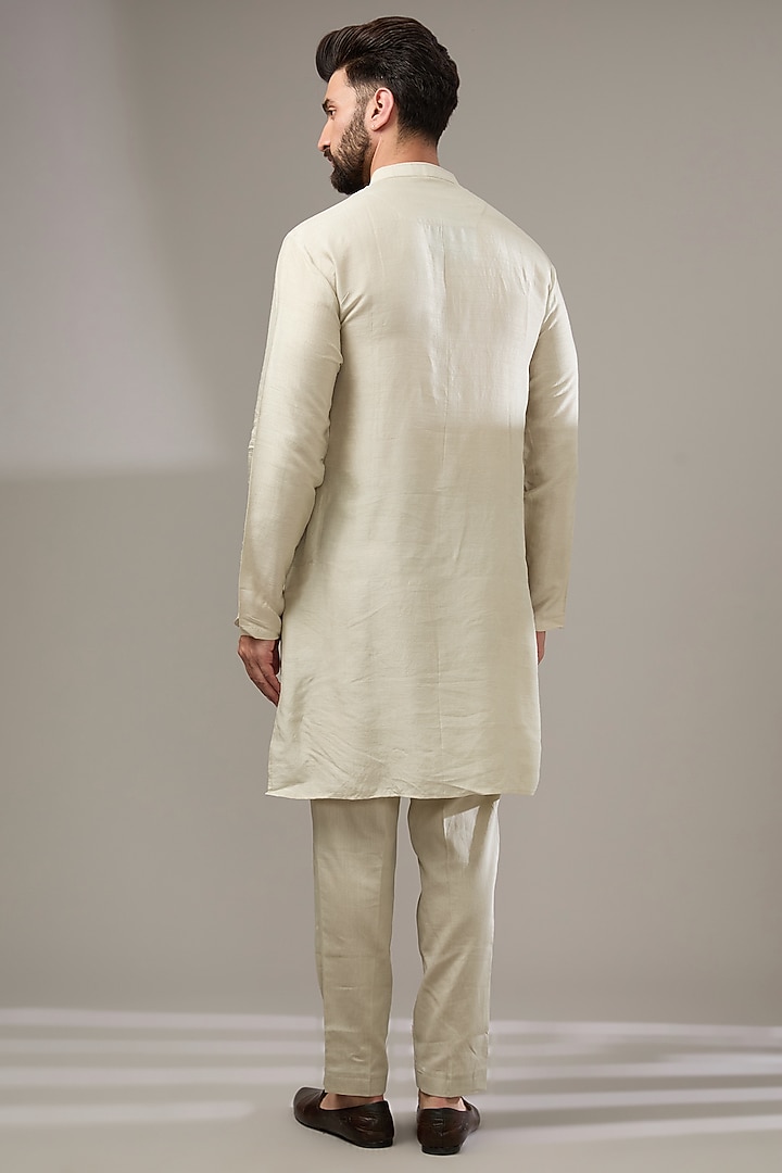 Cream Bemberg Silk Thread Embroidered Groom Sherwani Set by PAARSH at Pernia's Pop Up Shop
