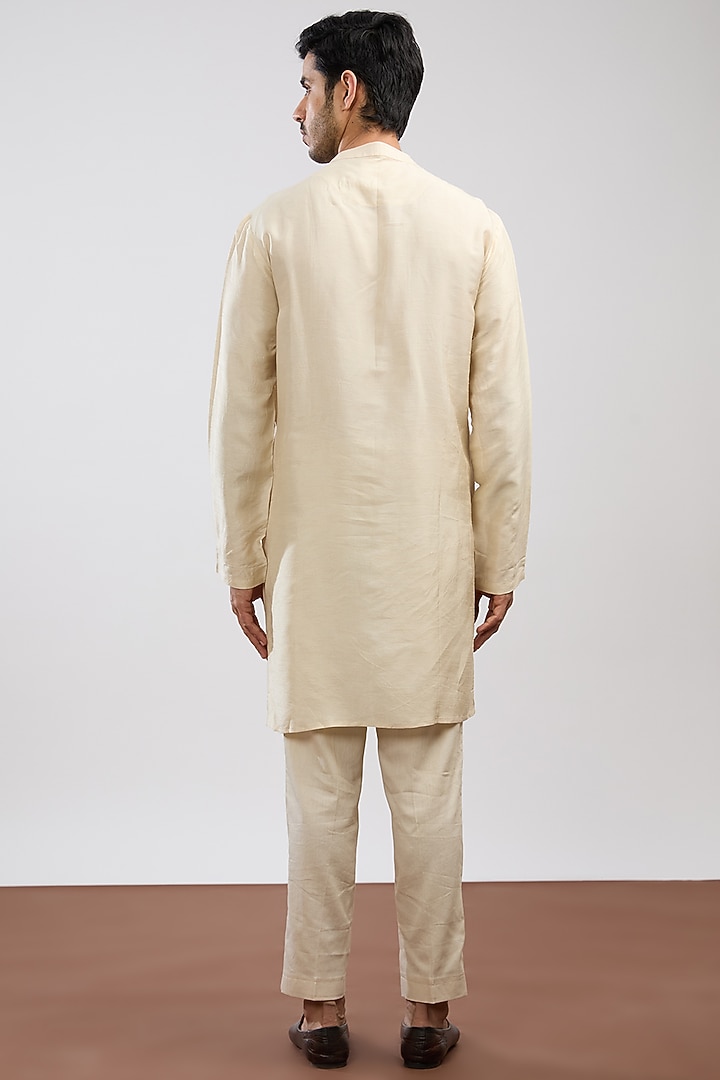 Ivory Linen Satin Embroidered Groom Sherwani Set by PAARSH at Pernia's Pop Up Shop