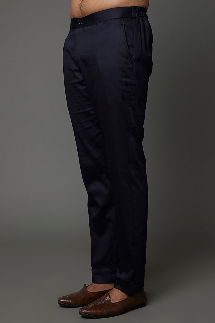 Navy Blue Rww Silk & Cotton Bundi Jacket Set by PAARSH at Pernia's Pop Up Shop