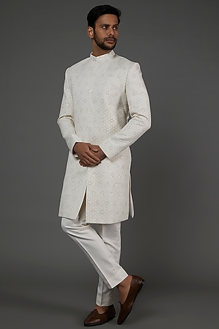 Ivory Embroidered Sherwani Set by PAARSH