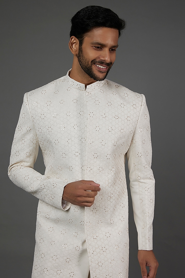 Ivory Embroidered Wedding Sherwani Set by PAARSH at Pernia's Pop Up Shop