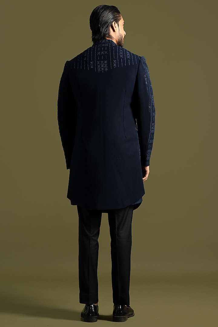 Blue Suiting Cutdana Embroidered Achkan Set by PAARSH at Pernia's Pop Up Shop