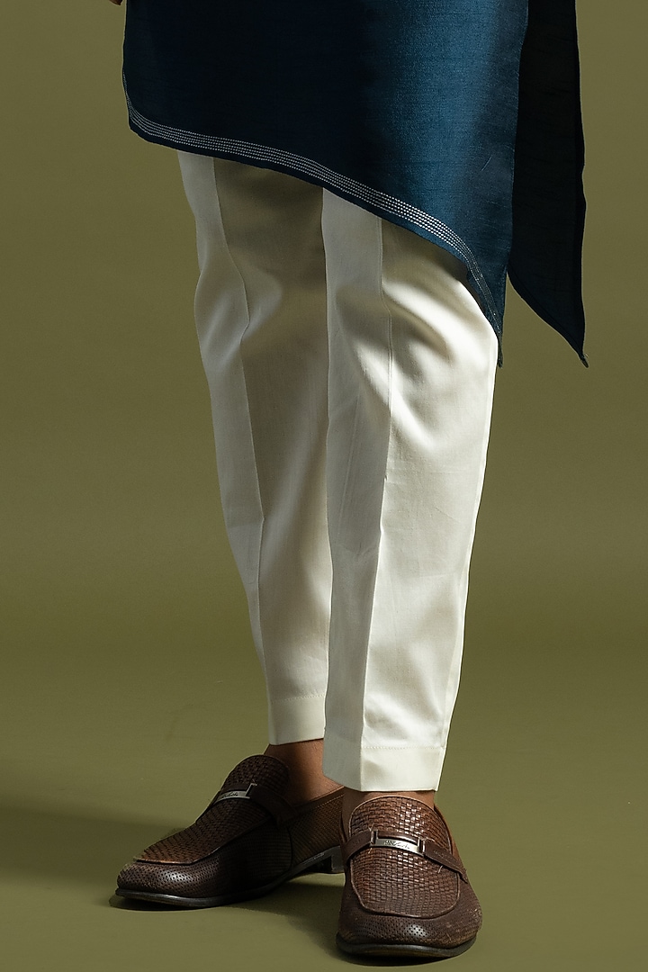Teal Bemberg Silk & Cotton Chirwork Nehru Jacket Set by PAARSH at Pernia's Pop Up Shop