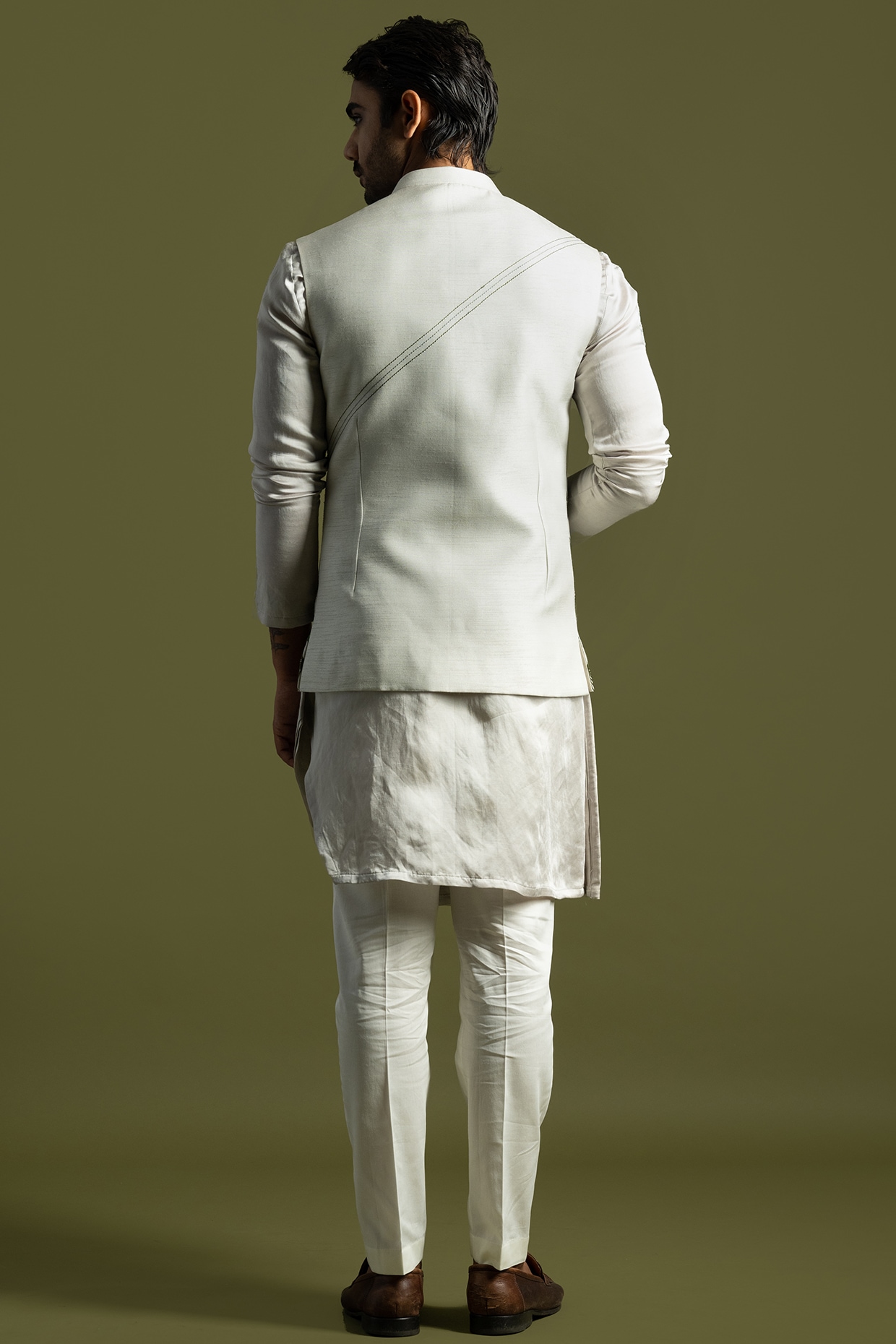 Venice Blue Textured Premium Polyester Designer Nehru Jacket For Men