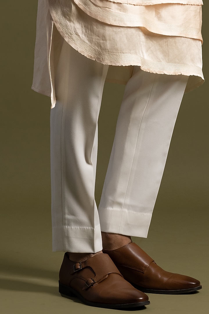Peach Bemberg Silk Chirwork Nehru Jacket Set by PAARSH at Pernia's Pop Up Shop