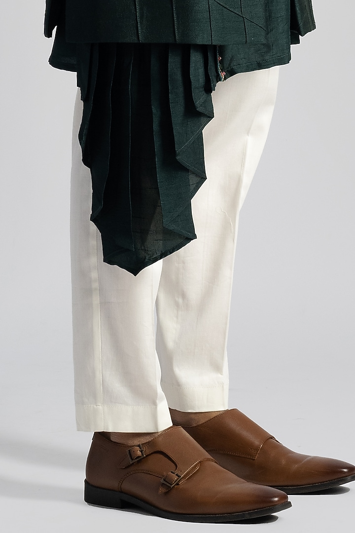 Emerald Green Bemberg Silk Thread Embroidered Wedding Indowestern Set by PAARSH at Pernia's Pop Up Shop