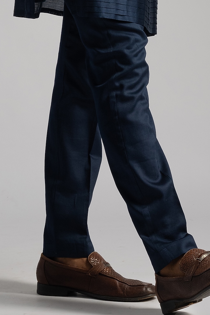 Royal Blue Chanderi & Cotton Threadwork Nehru Jacket Set by PAARSH at Pernia's Pop Up Shop