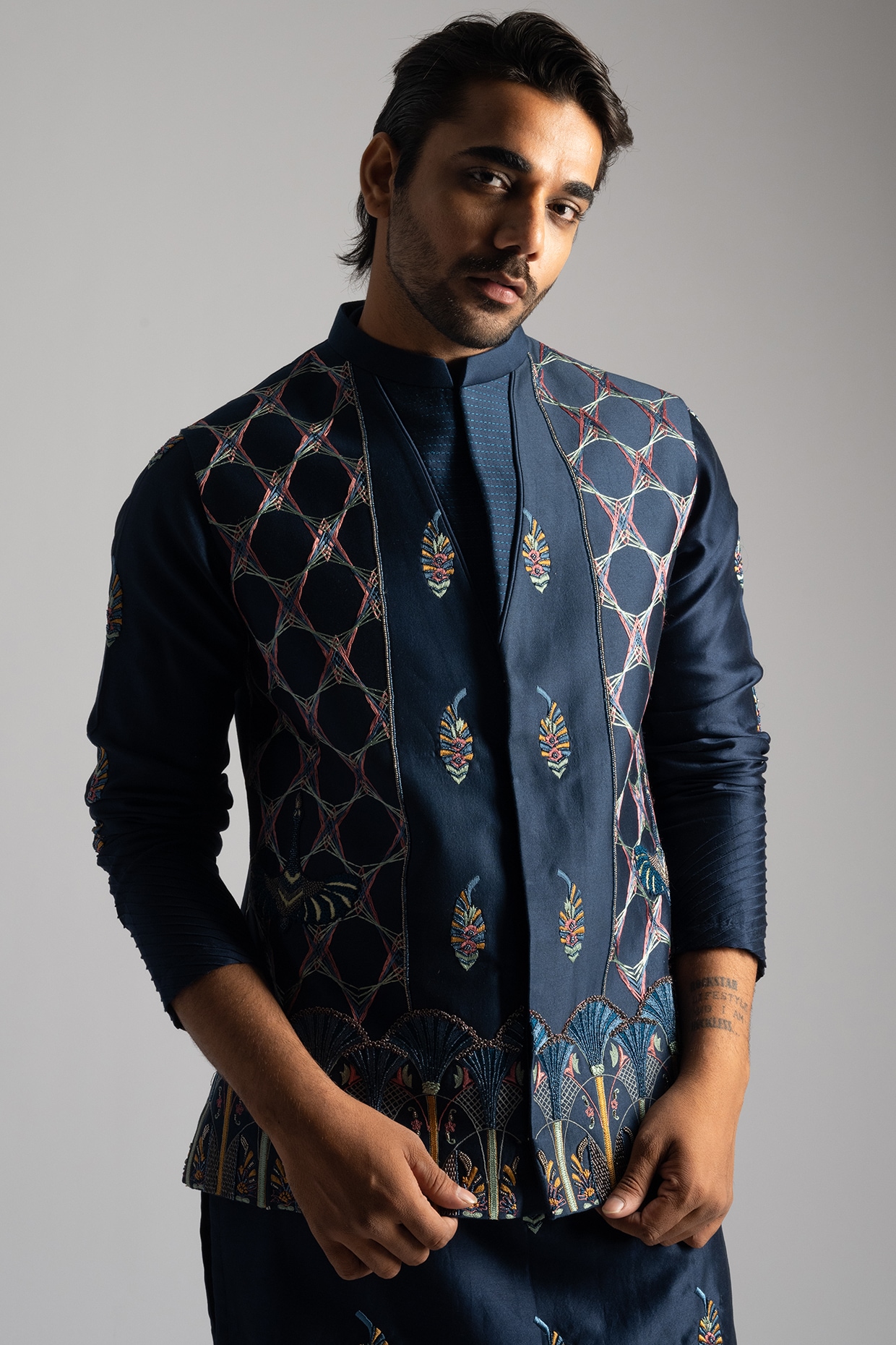 Nehru Style Wine Indowestern Sherwani