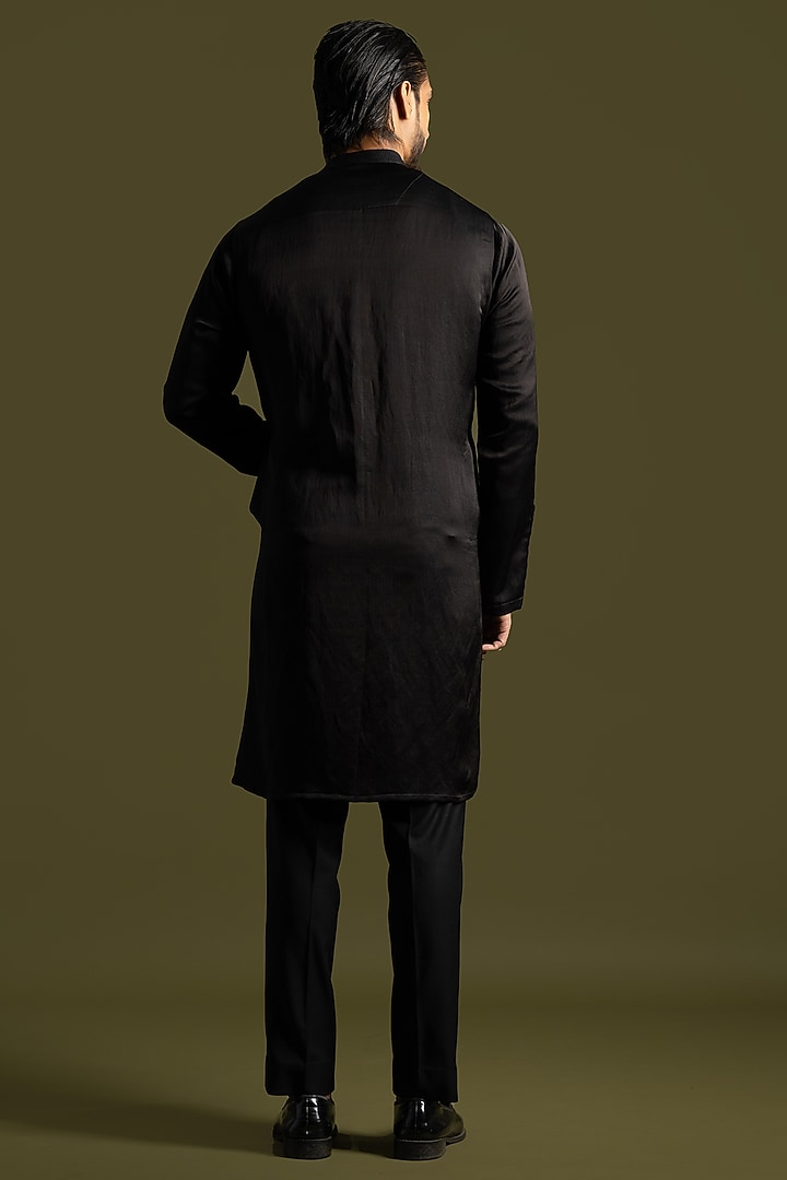 Black Linen Satin Kurta Set by PAARSH at Pernia's Pop Up Shop