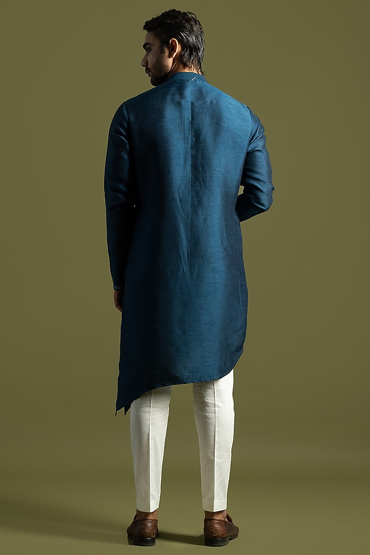 Teal Blue Bemberg Silk Kurta Set by PAARSH at Pernia's Pop Up Shop