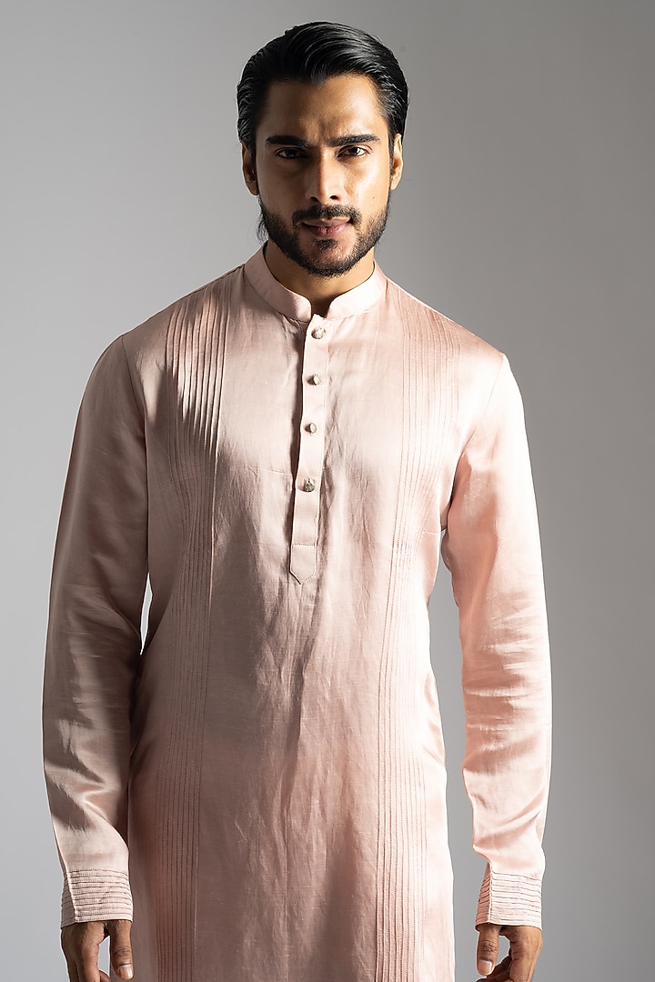 Pink Linen Satin Kurta Set by PAARSH at Pernia's Pop Up Shop