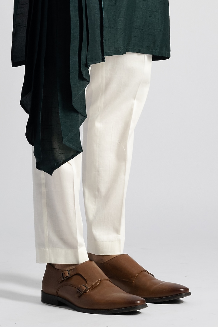 Bottle Green Linen Satin Sequins & Thread Embroidered Draped Kurta Set by PAARSH at Pernia's Pop Up Shop