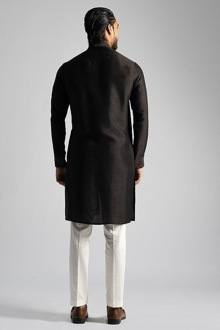 Dark Brown Bemberg SIlk Sequins & Thread Embroidered Shirt Kurta Set by PAARSH at Pernia's Pop Up Shop