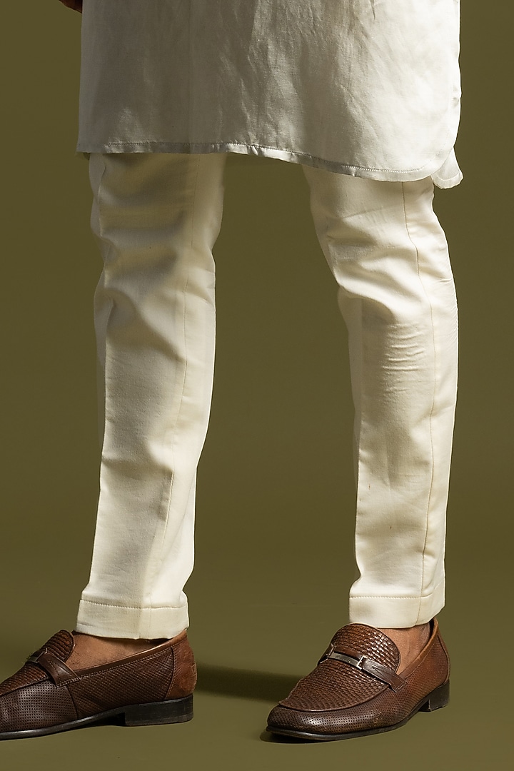 Light Grey Linen Satin Motifs Kurta Set by PAARSH at Pernia's Pop Up Shop