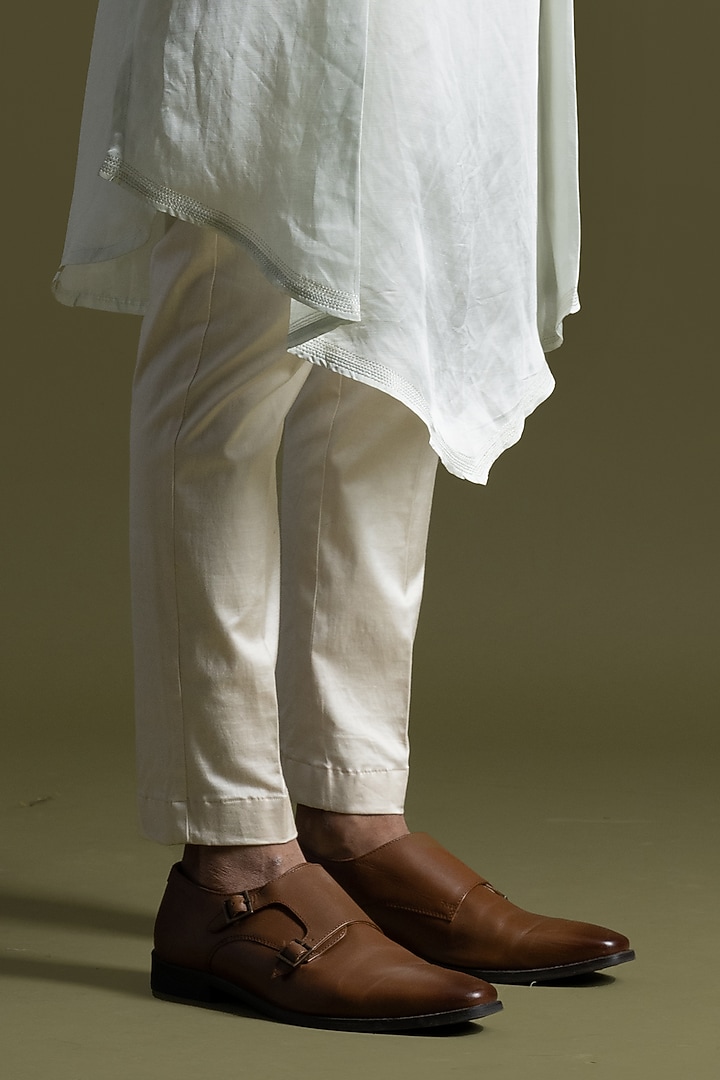 Ice Blue Linen Satin Asymmetric Draped Kurta Set by PAARSH at Pernia's Pop Up Shop
