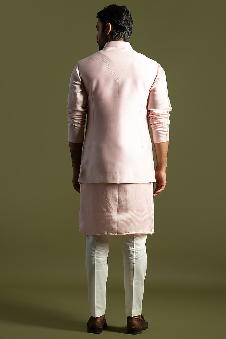 Sweet Pink Chanderi Motifs Nehru Jacket by PAARSH at Pernia's Pop Up Shop