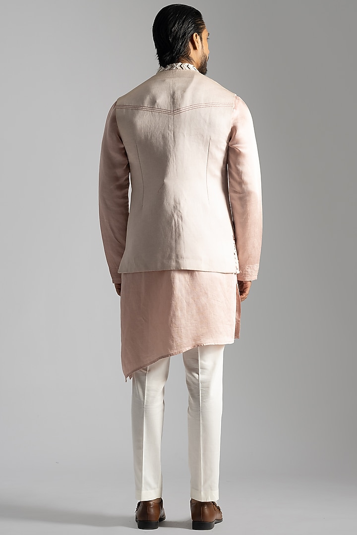 Dusty Pink Linen Satin Thread Nehru Jacket by PAARSH at Pernia's Pop Up Shop