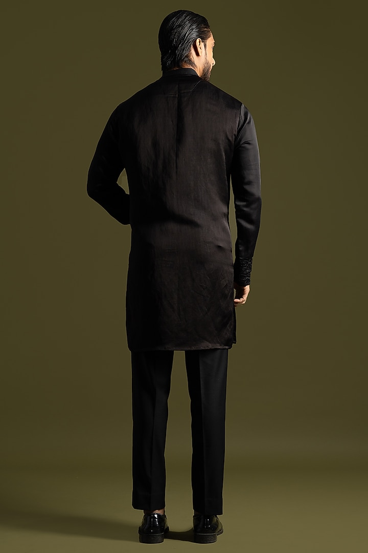 Black Linen Satin Kurta Set by PAARSH at Pernia's Pop Up Shop