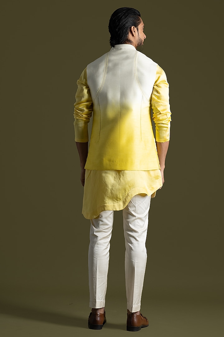 Yellow Ombre Bemberg Silk Thread Embroidered Nehru Jacket by PAARSH at Pernia's Pop Up Shop