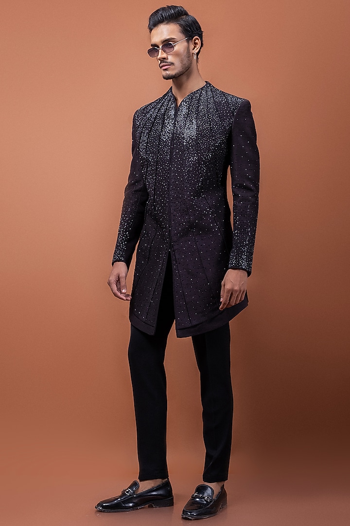 Brown Bam Silk Hand Embroidered Wedding Indowestern Set by PAARSH at Pernia's Pop Up Shop