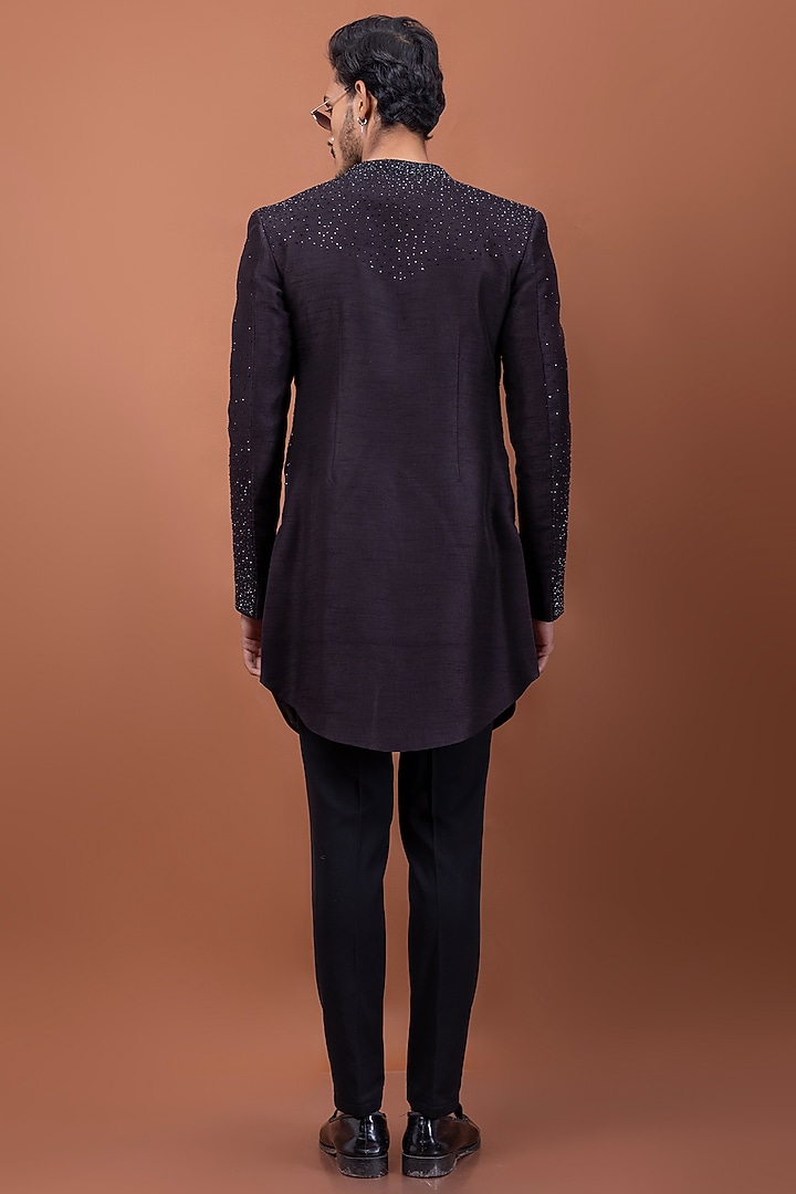 Brown Bam Silk Hand Embroidered Wedding Indowestern Set by PAARSH at Pernia's Pop Up Shop
