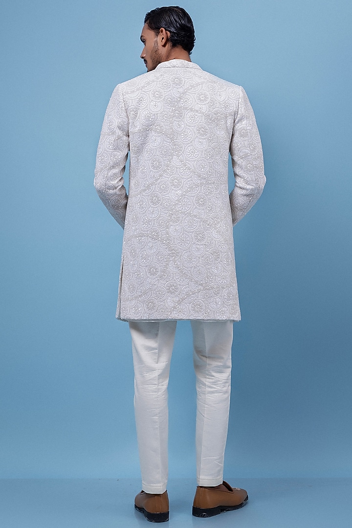 White Georgette Embroidered Wedding Indowestern Set by PAARSH at Pernia's Pop Up Shop
