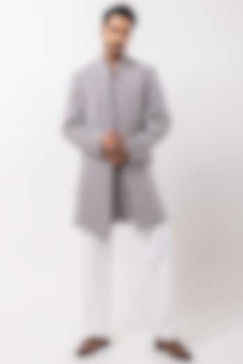 Ice Grey Stretchable Dori Embroidered Wedding Indowestern Set by PAARSH at Pernia's Pop Up Shop