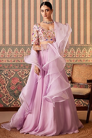 Lavender Organza Cutdana Work Lehenga Set by Pankti Chheda
