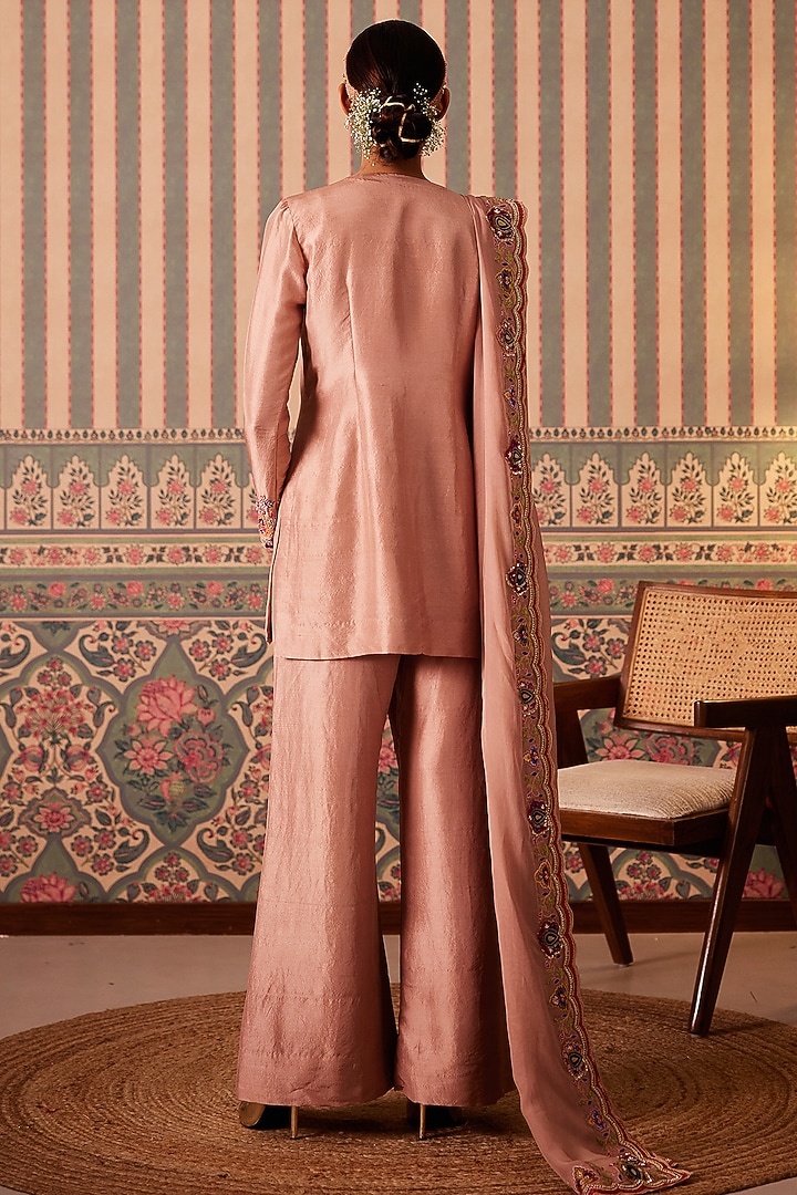 Blush Pink Silk & Organza Hand Embellished Palazzo Pant Set by Pankti Chheda at Pernia's Pop Up Shop