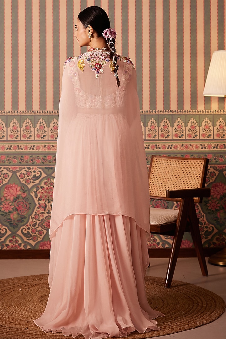 Pink Silk & Organza Pearl Hand Embroidered Bridal Sharara Set by Pankti Chheda at Pernia's Pop Up Shop