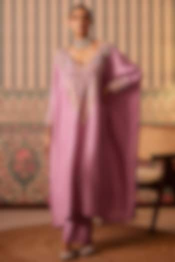 Dusty Rose Silk Sequins Hand Embroidered Kaftan Set by Pankti Chheda at Pernia's Pop Up Shop