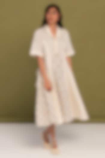 White Muslin Cotton Embroidered Checkered Flared Summer Dress by Priya Agarwal at Pernia's Pop Up Shop
