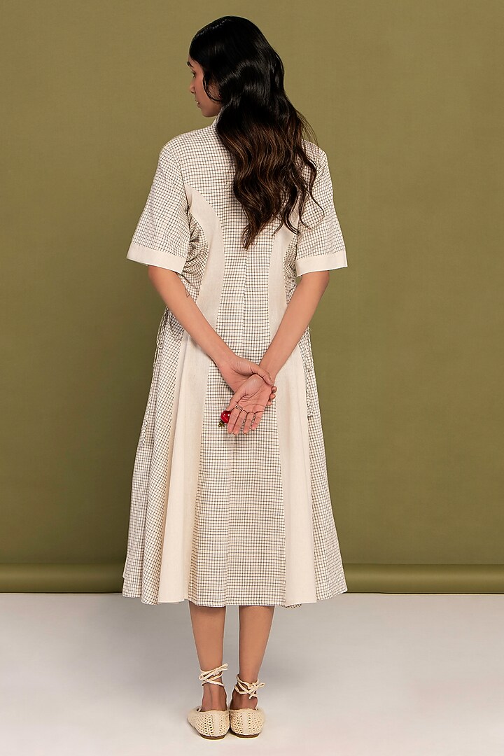White Muslin Cotton Embroidered Checkered Flared Summer Dress by Priya Agarwal at Pernia's Pop Up Shop