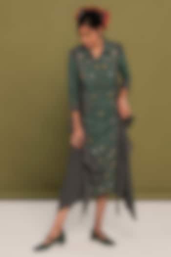 Green & Black Cotton Embroidered Checkered Ruffled Summer Shirt Dress by Priya Agarwal at Pernia's Pop Up Shop
