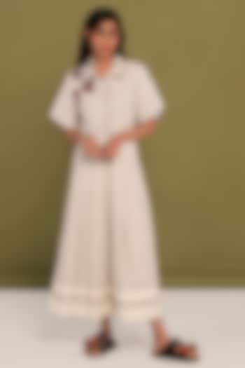 White Muslin Cotton Checkered Flared Summer Dress by Priya Agarwal at Pernia's Pop Up Shop
