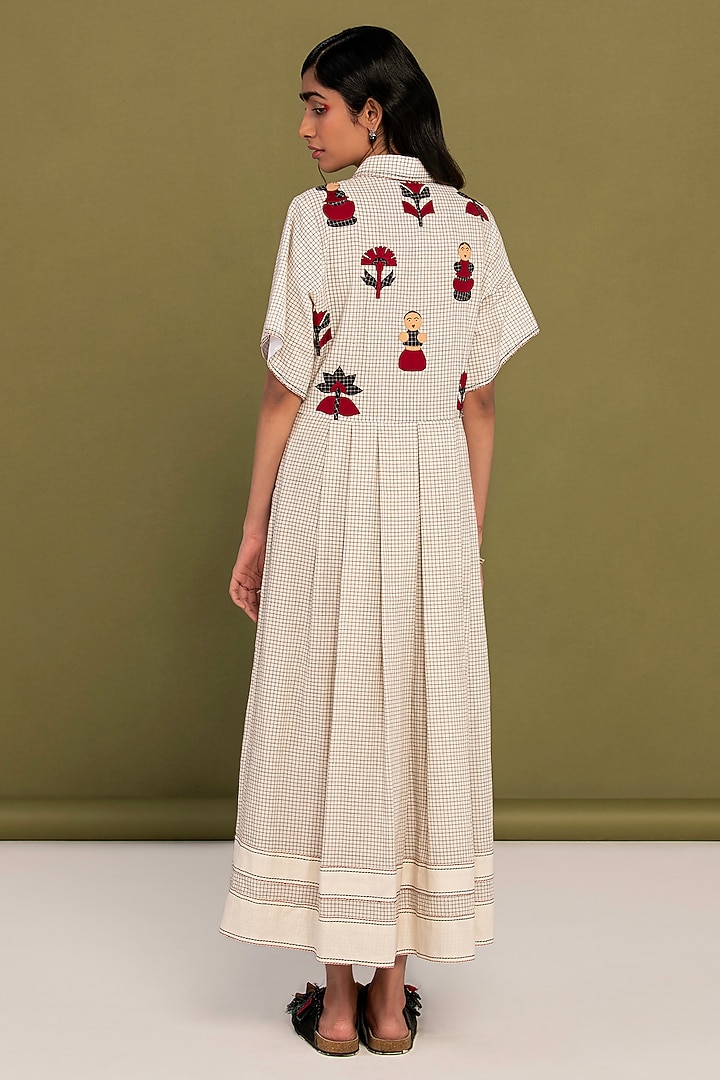 White Muslin Cotton Checkered Flared Summer Dress by Priya Agarwal at Pernia's Pop Up Shop