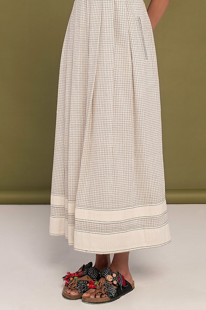 White Muslin Cotton Checkered Flared Summer Dress by Priya Agarwal at Pernia's Pop Up Shop