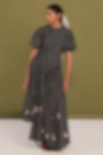 Black Cotton High-Low Checkered Flared Vacation Dress by Priya Agarwal at Pernia's Pop Up Shop
