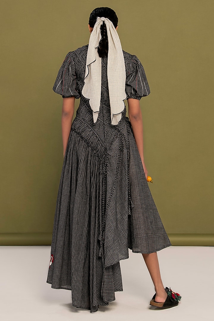 Black Cotton High-Low Checkered Flared Vacation Dress by Priya Agarwal at Pernia's Pop Up Shop