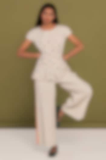 White Muslin Cotton Embroidered Checkered Co-Ord Set by Priya Agarwal at Pernia's Pop Up Shop