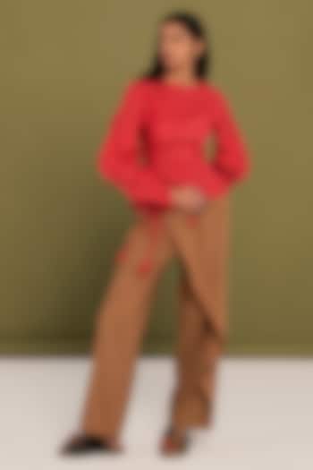 Red & Brown Muslin Cotton Checkered Co-Ord Set by Priya Agarwal at Pernia's Pop Up Shop