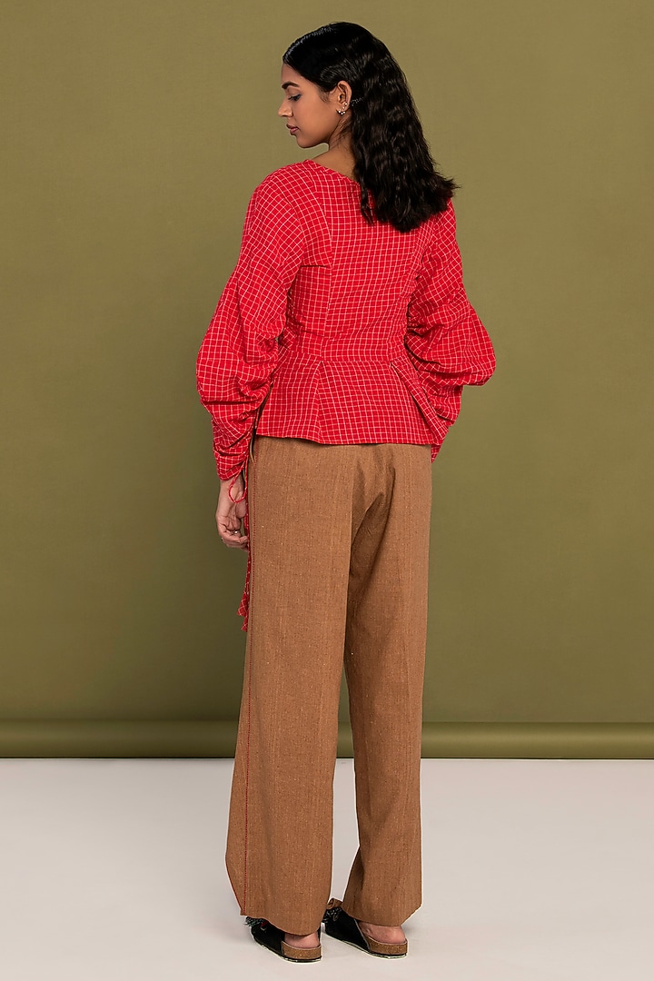 Red & Brown Muslin Cotton Checkered Co-Ord Set by Priya Agarwal at Pernia's Pop Up Shop